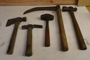 lot 309 image: Antique Hand Tools Hand Forged, Nutting & Hayden Concord N.H. Sledge Hammer, Axe Etc