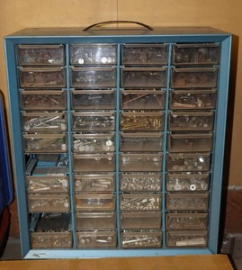 lot 317 image: Metal 40-Drawer Organizer wPlastic Drawers wContents 