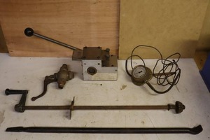 lot 333 image: Vintage Tools EtcBrass 12 Crane Valve, Control Data Hand Press, Brass McGatlin Gauge wWand Etc