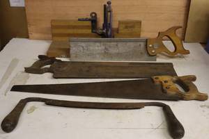 lot 336 image: Antique Hand ToolsDraw Knife, Saws, Sears Craftsman Cross-Cut Saw Etc