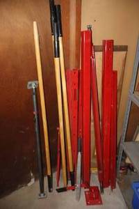 lot 337 image: Steel Bracket System, Wood Handles Etc