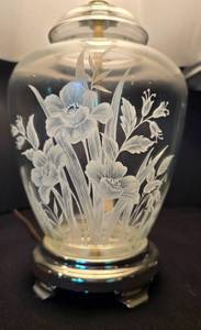 lot 30 image: Lovely Pair of Floral-Patterned Glass Lamps