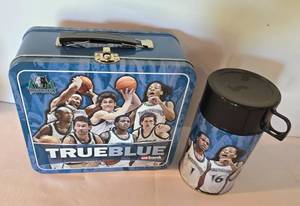 lot 86 image: True Blue Timberwolves Lunch Box & Thermos Set