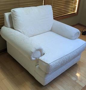 lot 5 image: Textured Cream Upholstered Armchair
