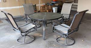 lot 112 image: Glass Topped Patio Table Set