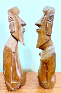 lot 21 image: Pair of Tiki Wood Carved Sculptures (Male and Female)