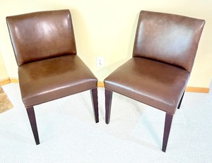 lot 8 image: Pair of Brown Leather Accent Chairs
