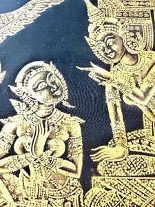 lot 6 image: Vintage Bangkok Gold Painting On Black Silk