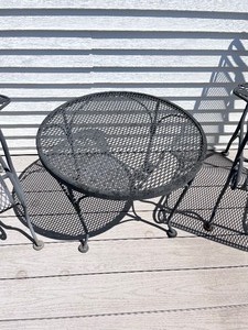 lot 37 image: Wrought Iron Mesh Chair & Table Patio Set