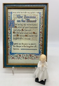 lot 51 image: Vintage Lithograph of The Sermon on the Mount and ROYAL DOULTON Porcelain Figurine - Bedtime