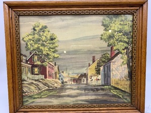 lot 7 image: Vintage Seaport Harbor Scene - Signed
