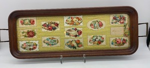 lot 32 image: Antique Victorian Calling Cards in Vintage Wooden Tray with Glass
