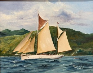 lot 9 image: Vintage Sailboat Original HANNA RUMINSKY Oil Painting