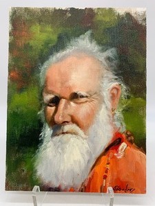 lot 13 image: Amazing Old Trapper Oil Painting by LES BOEDER