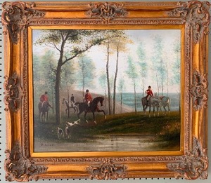 lot 17 image: Amazing Fox Hunt - D. LONG Oil Painting