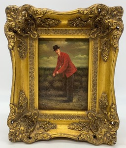 lot 18 image: Vintage Original Oil Old Time Golfer - Signed - Black Derby