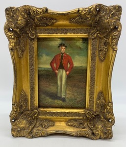 lot 19 image: Vintage Original Oil Old Time Golfer - Signed - Red Coat
