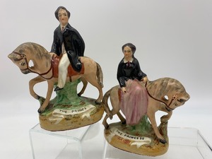 lot 98 image: Pair of Vintage Antique STAFFORDSHIRE Prince & Princess Equestrian Figurines