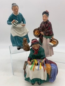 lot 91 image: Vintage ROYAL DOULTON Women Figurines - The Orange Lady, The Favourite and Silks & Ribbons