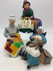 lot 90 image: Vintage ROYAL DOULTON Women Figurines - Eventide, Nanny and Silks & Ribbons