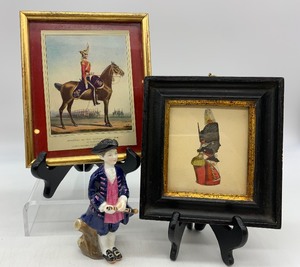 lot 81 image: Vintage Military Pictures (2) with ROYAL DOULTON Figurine - Boy from Williamsburg