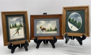 lot 75 image: TOM SOUCEK Wood Framed Original Watercolor Paintings - QTY 3