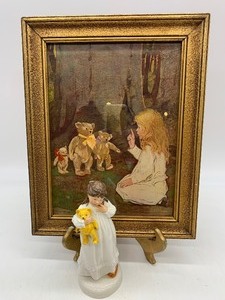 lot 68 image: Adorable Vintage JESSIE WILCOX SMITH Lithograph Art with ROYAL DOULTON Porcelain Figurine - And so to Bed
