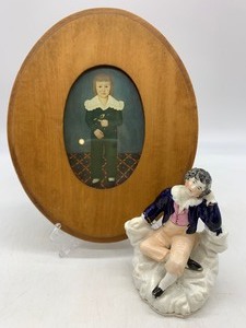 lot 69 image: Vintage Childs Oval Portrait and STAFFORDSHIRE Boy Porcelain Figurine
