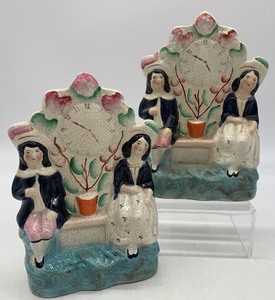lot 177 image: Antique Victorian STAFFORDSHIRE Porcelain Figurines - Pair of Bookends