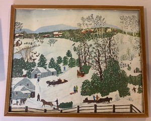 lot 167 image: Large GRANDMA MOSES Print Bringing Home the Christmas Tree