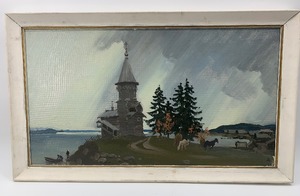 lot 171 image: Large Vintage Oil Painting by A. LOSEVA - Northern Landscape