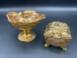lot 142 image: Vintage Antique Glass - GLENCOE, MN Souvenir Small Pedestal Dish with Small Jewelry Box