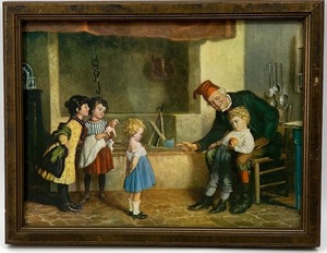 lot 92 image: Vintage St. Nick with Children Lithograph