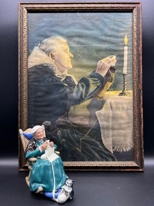 lot 89 image: Vintage Lithograph with a ROYAL DOULTON Figurine - Twilight