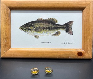 lot 183 image: Largemouth Bass Print with Colorful Fish Cuff Links
