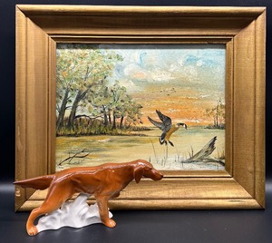 lot 155 image: Vintage LOMONOSOV Irish Setter Dog with Original Oil Painting by JENKINS
