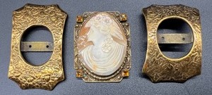 lot 130 image: Vintage Pair Belt - Shoe Buckles with a Cameo Brooch (Missing the Pin)