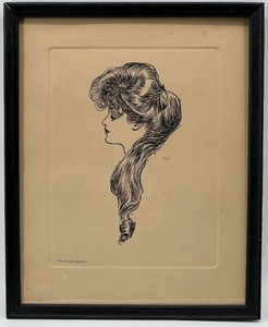 lot 195 image: Antique CHARLES DANA GIBSONS The Eternal Question - Framed Print - Colliers Circa 1905