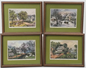 lot 211 image: Set of 4 - Vintage CURRIER & IVES Lithographs - AMERICAN HOMESTEAD SEASONS SERIES
