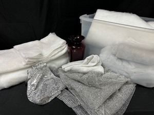 lot 167 image: Large Bin of Village Snow Fabric and Table Runner