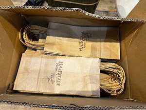 lot 207 image: Box of Branded Kraft Handle Bags Measuring 5x3x13 Qty Approximately 250
