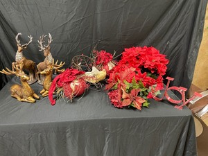 lot 156 image: Deer and Christmas Decorations - Deer has broken antler that can be glued