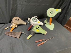 lot 192 image: Variety of Antique Hair Dryers and Tools