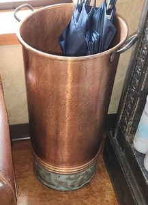 lot 20 image: Large Copper Bucket Measuring 11-12 inches W by 25 inches H. Contents not included 