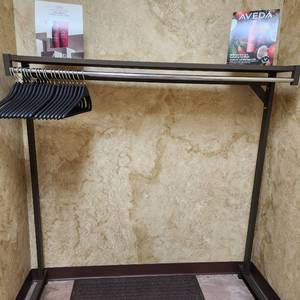 lot 94 image: Metal Coat Rack with Hangers Brown with Silver Rod, Very solid-sturdy Measuring 60 inches W by 18 inches D by 61 inches H