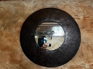 lot 212A image: Brown Round Mirror Measuring Approx 18 inches across one of two in the auction