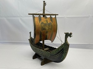 lot 1 image: Antique edward aagaard Danish Bronze and Copper Viking Tall Ship. Estimated Value $250-$400