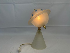 lot 9 image: Genuine 1939 Worlds Fair Art Deco Saturn Lamp. Blue and Clear Frosted with Stars. Estimated Value $750-$1,250