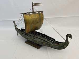 lot 11 image: Antique edward aagaard Danish Bronze and Copper Viking Tall Ship. 17 inches tall. Estimated Value $500-$750