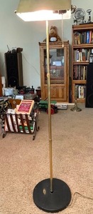 lot 12 image: Antique Brass Reading Lamp. Has Adjustable Height and Tilt. Works. Estimated Value $500-750